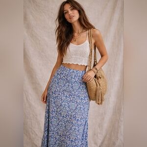 Artisan Ny Boho Blue Paisley Maxi Skirt Cottagecore Indie Anthropologie Style M